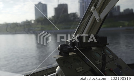 Ship captain using radio communication system. Clip 132190519