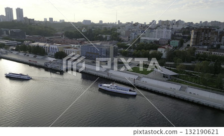 Nizhny novgorod river passenger terminal at sunset. Clip 132190621
