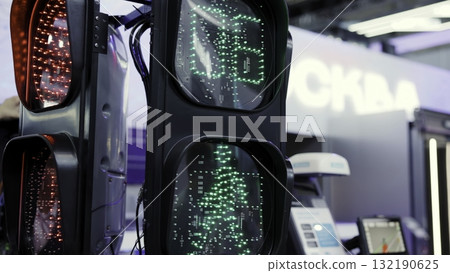 Pedestrian traffic light showing changing numbers from green to red. Media Pedestrian traffic light showing changing numbers from green to red. Media 132190625