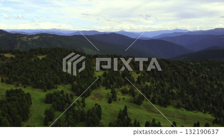 Aerial view of green forest mountain landscape. Media 132190637