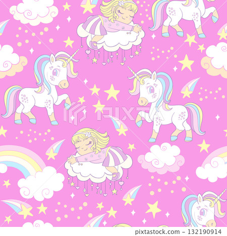 Lovely unicorns in soft color seamless pattern vector Lovely unicorns in soft color seamless pattern vector 132190914