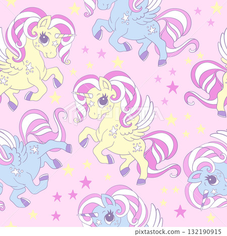 Seamless pattern with yellow and blue unicorns vector illustration 132190915