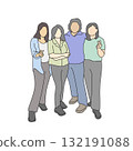 four women standing together illustration vector hand drawn with black lines 132191088