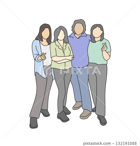 four women standing together illustration vector hand drawn with black lines four women standing together illustration vector hand drawn with black lines 132191088