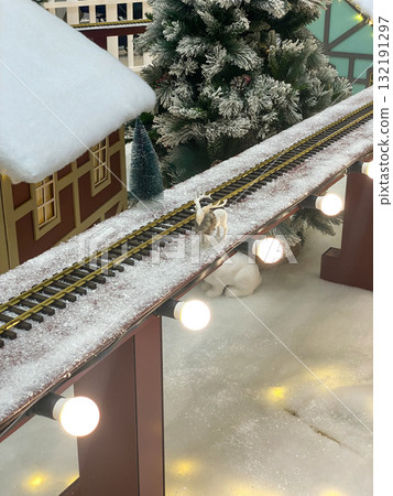 Miniature Winter Railroad with Deer and Snowy Christmas Decoration Miniature Winter Railroad with Deer and Snowy Christmas Decoration 132191297
