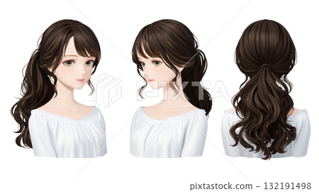Women's hairstyle front, side, back cut Women's hairstyle front, side, back cut 132191498