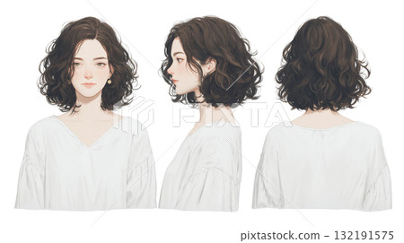 女士髮型：正面、側面和背面剪裁 132191575