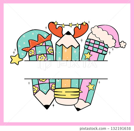 Groovy Christmas Pencil Frame Name Cartoon Hand Drawn Split Frame Design for School Kids festive holiday clipart template for creative projects Groovy Christmas Pencil Frame Name Cartoon Hand Drawn Split Frame Design for School Kids festive holiday clipart template for creative projects 132191638