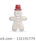 Christmas gingerbread man in red hat and white bow tie 132191770
