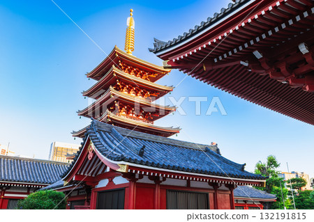 Senso-ji Temple Hokuramon and five-storied pagoda 132191815
