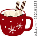 Illustration of hot chocolate in a red mug 132191823