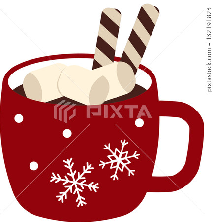Illustration of hot chocolate in a red mug 132191823