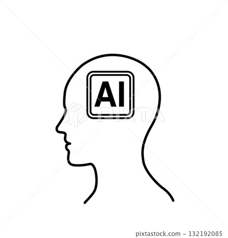 Image of artificial intelligence. Simple AI illustration. Icon. Mark. Generative AI. Monochrome silhouette. 132192085