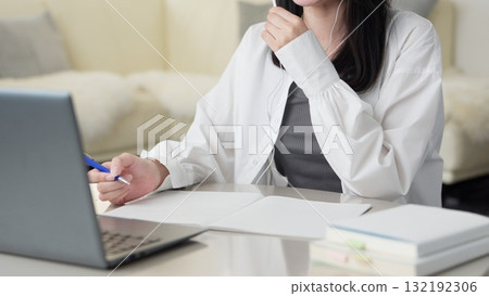 Asian woman studying online 132192306