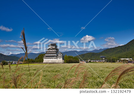 勝山城在秋日藍天的襯托下熠熠生輝 勝山城在秋日藍天的襯托下熠熠生輝 132192479