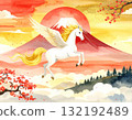 富士山和飛馬日式新年賀卡插圖7/傳單和海報材料 132192489