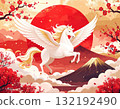 富士山和飛馬日式新年賀卡插圖6/傳單和海報材料 132192490
