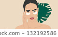 Young woman apples cosmetic eye patches. Skin care routine, self care concept. 132192586