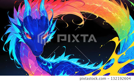 An iconic, colorful, and dark blue dragon illustration An iconic, colorful, and dark blue dragon illustration 132192604