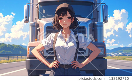 一名送貨員,背景是大型卡車,AI 生成的素材 一名送貨員,背景是大型卡車,AI 生成的素材 132192710