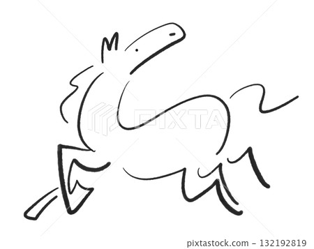 Stylish horse running while looking back in ink painting 2026 monochrome New Year's material Stylish horse running while looking back in ink painting 2026 monochrome New Year's material 132192819