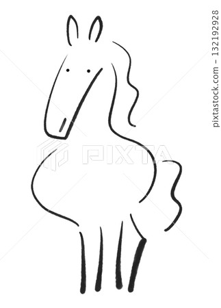 時尚墨水畫馬，正面圖，2026，單色，新年材料 132192928