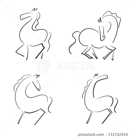 Stylish ink painting horse set 2026 monochrome New Year's material Stylish ink painting horse set 2026 monochrome New Year's material 132192958