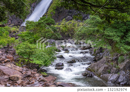 屋久島國立公園大川與大川瀑布清爽的咆哮聲(夏天) 屋久島國立公園大川與大川瀑布清爽的咆哮聲(夏天) 132192974