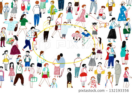 手繪插圖:一個人與許多人圍成一個圓圈 手繪插圖:一個人與許多人圍成一個圓圈 132193356