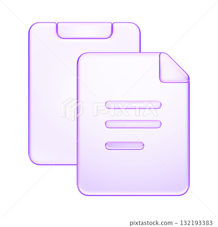 3D glassmorphism document icon in purple gradient. Glossy minimal symbol representing file, paper, and office data, copy paste icon 3D glassmorphism document icon in purple gradient. Glossy minimal symbol representing file, paper, and office data, copy paste icon 132193383