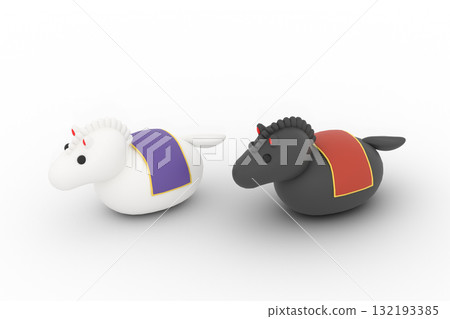 Set of two Japanese-style zodiac horses (white and black horses) Set of two Japanese-style zodiac horses (white and black horses) 132193385