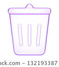 3D glassmorphism trash bin icon with clean glossy surface. Minimal purple gradient design symbolizing delete, recycle, or remove action in digital environment. 132193387