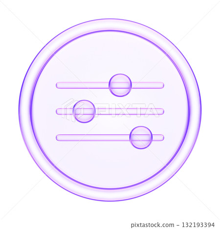 3D glassmorphism control slider icon in purple gradient. Glossy minimal interface element representing adjustment, equalizer, and customization in digital UI systems 3D glassmorphism control slider icon in purple gradient. Glossy minimal interface element representing adjustment, equalizer, and customization in digital UI systems 132193394