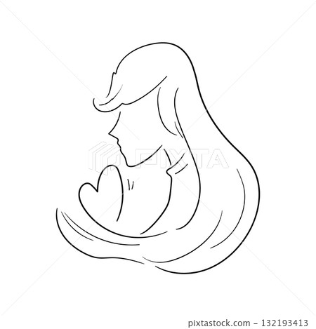 Hand-drawn minimalist line art of a woman's profile Hand-drawn minimalist line art of a woman's profile 132193413