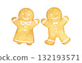 Watercolor illustration of gingerbread cookies (Christmas, winter, sweets) 132193571