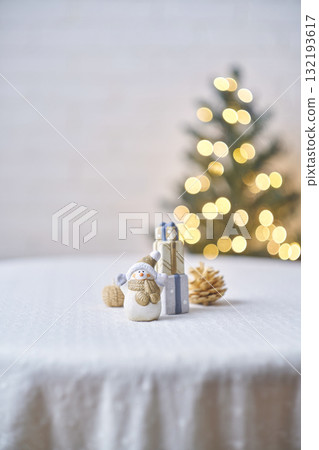 Snowman figurine and Christmas tree Christmas image 132193617