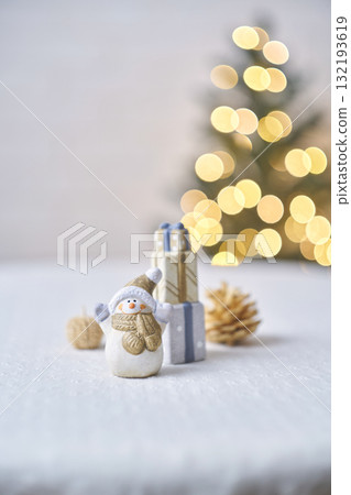 Snowman figurine and Christmas tree Christmas image 132193619
