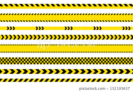 黃色和黑色膠帶插圖集表示危險、注意、警告、禁止等。 132193637