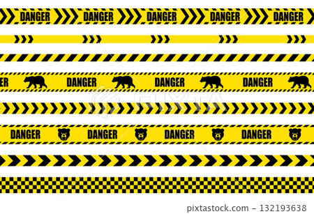 Illustration set of yellow and black bear danger tape Illustration set of yellow and black bear danger tape 132193638