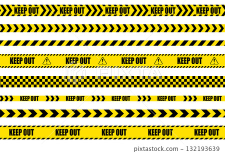 一組黃色和黑色膠帶插圖，表示禁止擅闖 132193639