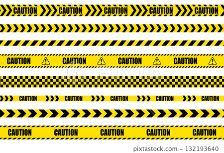 Yellow and black caution tape illustration set 132193640