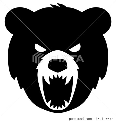咆哮的熊臉輪廓圖 132193658