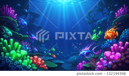 Beautiful tropical coral garden and sparkling fantasy tropical fish 132194306