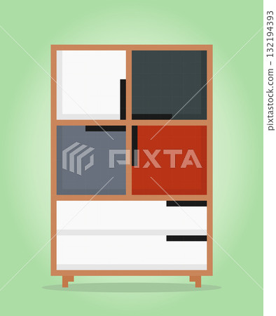 8 bit pixel wood clothes in vector illustrations for game assets. wardrobe pixel art. 132194393