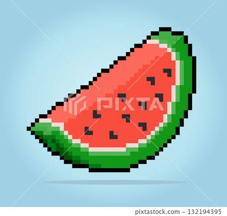 8 bit pixels watermelon slices. Fruit pixels for game icons. Illustration of Stitch Cross Vector Pattern 132194395