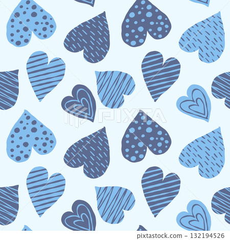 Hand-drawn style heart seamless pattern (blue) Hand-drawn style heart seamless pattern (blue) 132194526