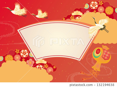 新年日本圖案背景木槌和起重機 132194638