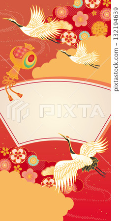 新年日本圖案背景木槌和起重機 新年日本圖案背景木槌和起重機 132194639