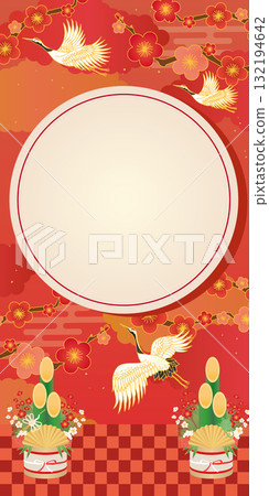 New Year's first sale Japanese pattern template Crane and Kadomatsu 132194642