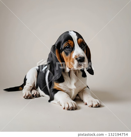 巴吉度獵犬小狗躺著 132194754
